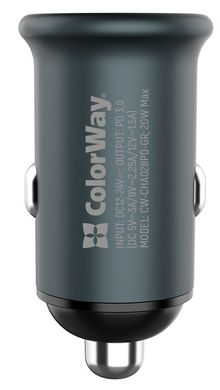 Автомобільний зарядний пристрій ColorWay 1 USB Power Delivery Port USB Type-C (20 W) Grey (CW-CHA028PD-GR)