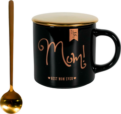 Чашка з кришкою та ложкою Westhill For Mom 360 мл Чорна (MCO21-141)