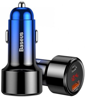 Автомобільний зарядний пристрій Baseus Car Charger USB-C and USB Magic with Digital Display QC3.0 6A 45W Blue (CCMLC20C-03)