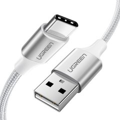 Кабель UGREEN US288 USB 2.0 to USB Type-C Cable Nickel Plating Aluminum Braid 3A 1m White (60131)