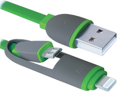 Кабель Defender USB10-03BP USB(AM)-MicroUSB+Lightning Green 1m (87489)