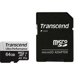 Карта памяти Transcend microSD  64GB C10 UHS-I U3 A2 R160/W80MB/s + SD (TS64GUSD340S)
