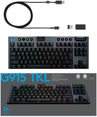 Клавіатура Logitech G915 Gaming TKL Tenkeyless LIGHTSPEED RGB GL CLICKY UA Black (920-009537)