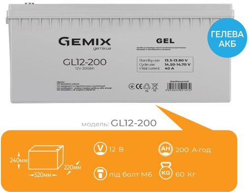Аккумуляторная батарея Gemix 12V 200Ah (GL12-200)