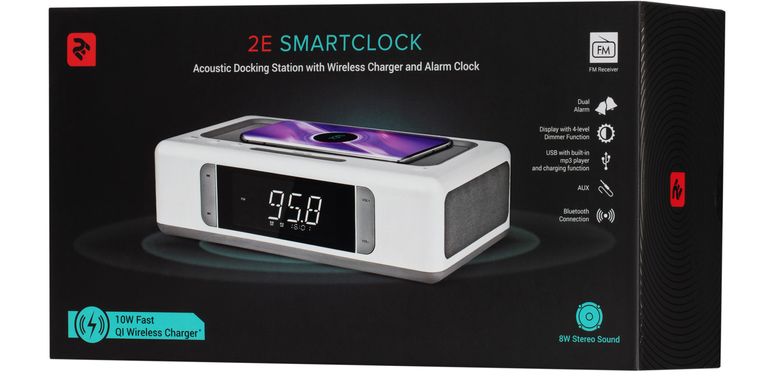 Розумний годинник з безпровідною зарядкою 2E SmartClock White (2E-AS01QIWT)