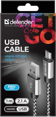 Кабель Defender USB08-03T PRO USB2.0AM-MicroBM White 1m (87803)