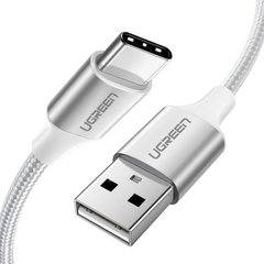 Кабель UGREEN US288 USB 2.0 to USB Type-C Cable Nickel Plating Aluminum Braid 3A 3m White (60409)