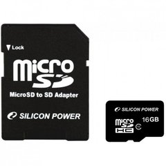 Карта пам'яті microSDHC 16Gb SiliconPower (class 10) + Adapter SD