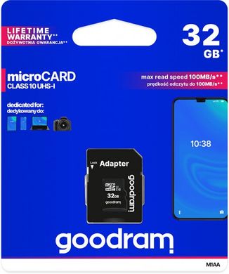 Карта памяти Goodram MicroSDHC 32GB UHS-I Class 10 + SD-adapter (M1AA-0320R12)