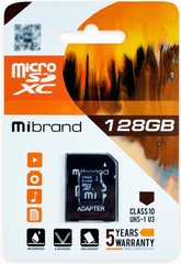 Карта памяти Mibrand microSDXC (UHS-1 U3) 128Gb class 10 (adapter SD) (MICDHU3/128GB-A)