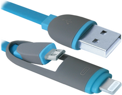 Кабель Defender USB10-03BP USB(AM)-MicroUSB+Lightning Blue 1m (87487)
