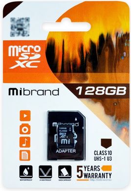 Карта памяти Mibrand microSDXC (UHS-1 U3) 128Gb class 10 (adapter SD) (MICDHU3/128GB-A)