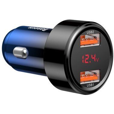 Автомобільний зарядний пристрій Baseus USB Car Charger 2xUSB Magic with Digital Display QC3.0 6A 45W Blue (CCMLC20A-03)