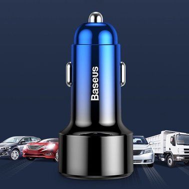 Автомобільний зарядний пристрій Baseus USB Car Charger 2xUSB Magic with Digital Display QC3.0 6A 45W Blue (CCMLC20A-03)