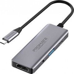 Хаб 4-в-1 Promate UniPort-C4 USB-C PD/HDMI/2xUSB 3.0/AUX 3.5 мм Grey (uniport-c4.grey)