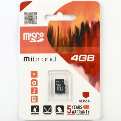 Карта пам'яті Mibrand microSDHC 4Gb class 6 (MICDC6/4GB)