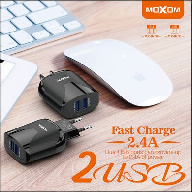 Мережевий зарядний пристрій Moxom 2в1 Type-C 2 USB/2.4A Auto-ID (MX-HC30) black