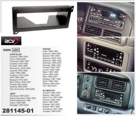 Перехідна рамка ACV 281145-01 Dodge Viper/Chrysler 300M9/(Grand) Cherokee/(Grand) Voyager/Neo