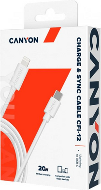 Кабель Canyon CFI-12 USB-C to Lightning 2 м White (CNE-CFI12W)