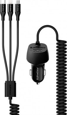 Автомобільний зарядний пристрій Promate Voltrip-UNI 17 Вт USB + Multi-Connector Black (voltrip-uni.black)