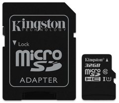 Карта памяти Kingston microSDXC 32GB Canvas Select Class SDHC Class 10 UHS-I U1 + adapter