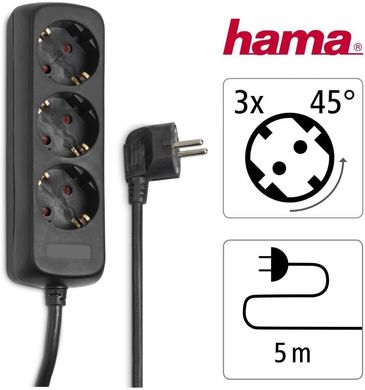 Мережевий подовжувач Hama 3XSchuko 3G*1.5мм 5м Black (00108843)