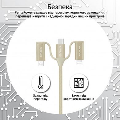 Кабель Promate PentaPower USB-C / USB to USB-C / microUSB / Lightning 1.2 м Gold (pentapower.gold)