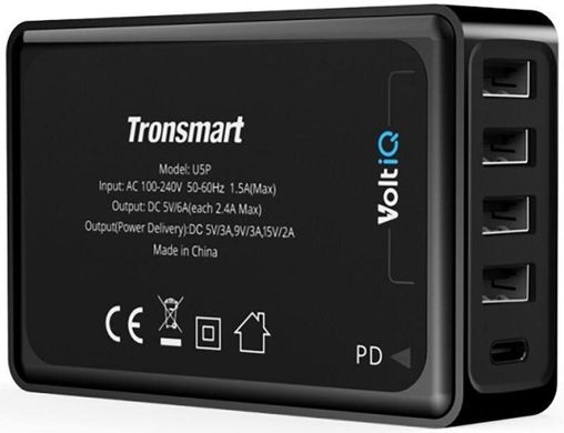 Зарядное устройство Tronsmart U5P 60W USB PD Desktop Charger with VoltiQ Black