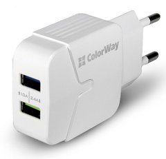 Мережевий зарядний пристрій ColorWay 2USB 2.4A White (CW-CHS004-WT)