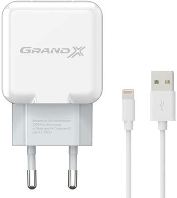 Мережевий зарядний пристрій Grand-X CH03LTW USB 5V 2,1A White