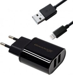 Мережевий зарядний пристрій Grand-X CH15LTB USB 5V 2,1A Black cable USB-Lightning