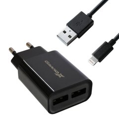 Мережевий зарядний пристрій Grand-X CH45LTB 5V 2,4A 2USB + cable USB -> Lightning, Cu)