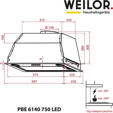 Витяжка вбудовувана Weilor PBE 6140 SS 750 LED