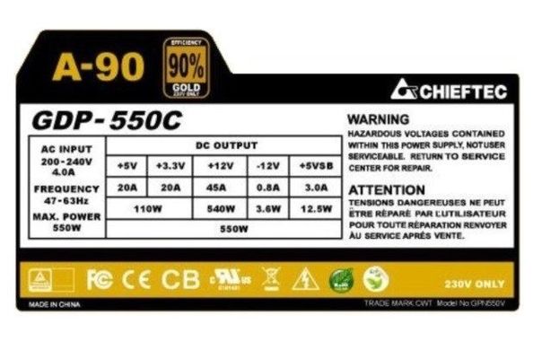 Блок питания Chieftec A-90 GDP-550C