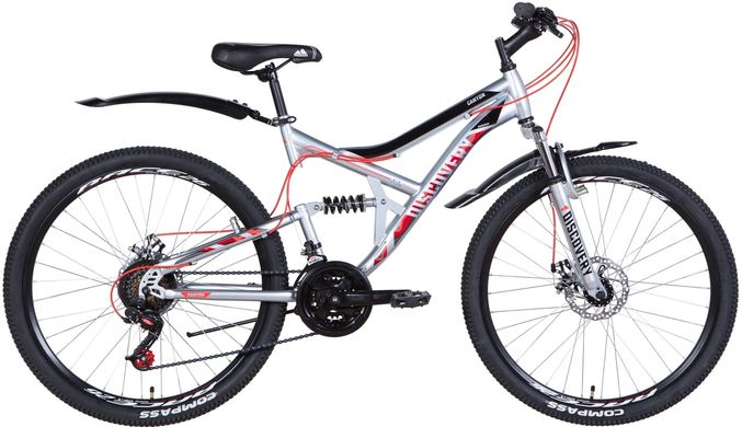 Велосипед 26" Discovery Canyon DD 2021 (серебристо-черный с красным) (OPS-DIS-26-352)