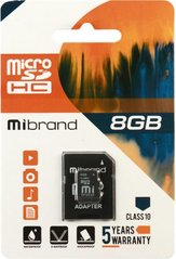 Карта памяти Mibrand microSDHC 8Gb class 10 (adapter SD) (MICDHC10/8GB-A)