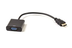 Кабель-перехідник PowerPlant HDMI - VGA, 0.15м, позолочені конектори, Black