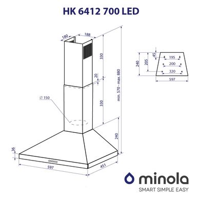 Вытяжка Minola HK 6412 IV 850 LED