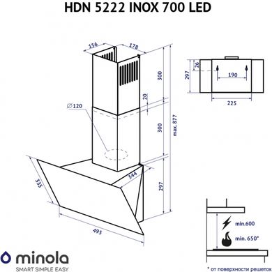 Витяжка Minola HDN 5222 WH/Inox 700 Led