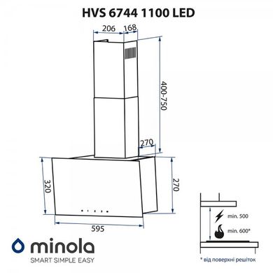 Вытяжка Minola HVS 6744 BL 1100 Led