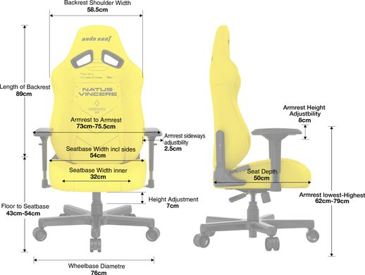 Компьютерное кресло для геймера Anda Seat NAVI Edition L Yellow (AD19-05-Y-PV)