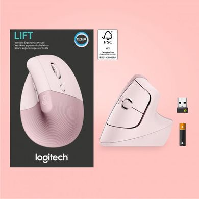 Миша Logitech Lift Vertical Ergonomic Wireless/Bluetooth Rose (L910-006478)
