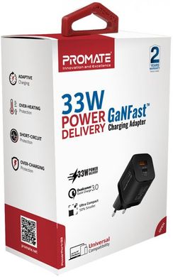 Сетевое зарядное устройство Promate PowerPort-33 Black (Promate PowerPort-33)