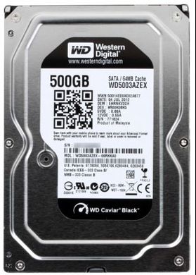 Внутрішній жорсткий диск Western Digital Black 500GB 7200rpm 64MB WD5003AZEX 3.5 SATA III (WD5003AZEX)