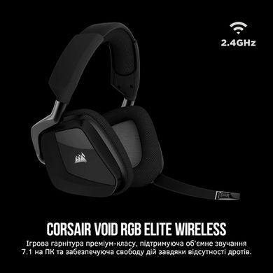 Наушники Corsair Void RGB Elite Wireless Premium Gaming Headset 7.1 Surround Sound Carbon (CA-9011201-EU)