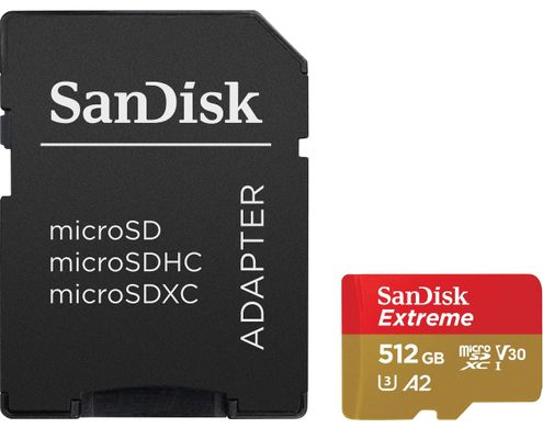 Карта памяти SanDisk microSD 512GB C10 UHS-I U3 Extreme V30 + SD (SDSQXAV-512G-GN6MA)
