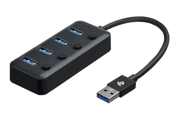 Адаптер 2Е USB-A to 4 * USB3.0, Hub with switch, 0.25 м
