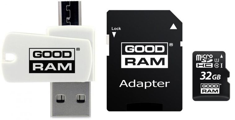 Карта памяти Goodram MicroSDHC 32GB UHS-I Class 10 + SD-adapter + OTG Card reader (M1A4-0320R12)