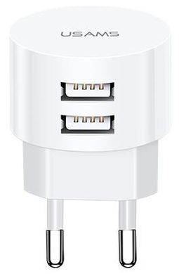 Мережевий зарядний пристрій Usams US-CC080 T20 Dual USB Round Travel Charger (EU) White (CC80TC01)