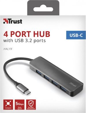 Хаб Trust Halyx USB-C to 4-Port USB-A 3.2 ALUMINIUM
